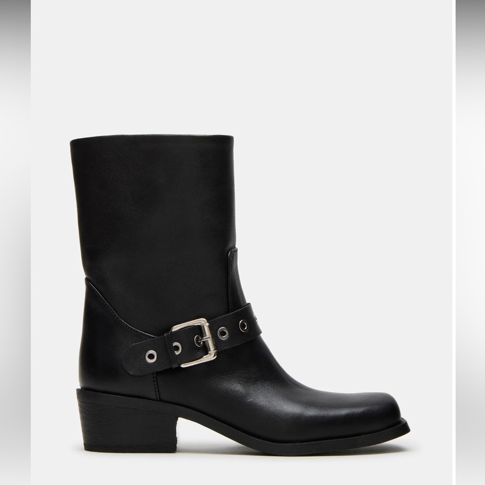 Steve Madden Black Moto Boots with Buckle Detail